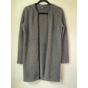 Ralph Lauren 100% Cashmere Lamb Leather Trim Open Front Cardigan Sweater Jacket